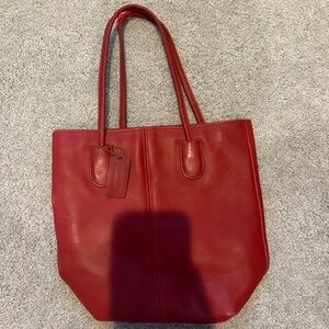 Coach Red Leather Tote Bag with Double Handles